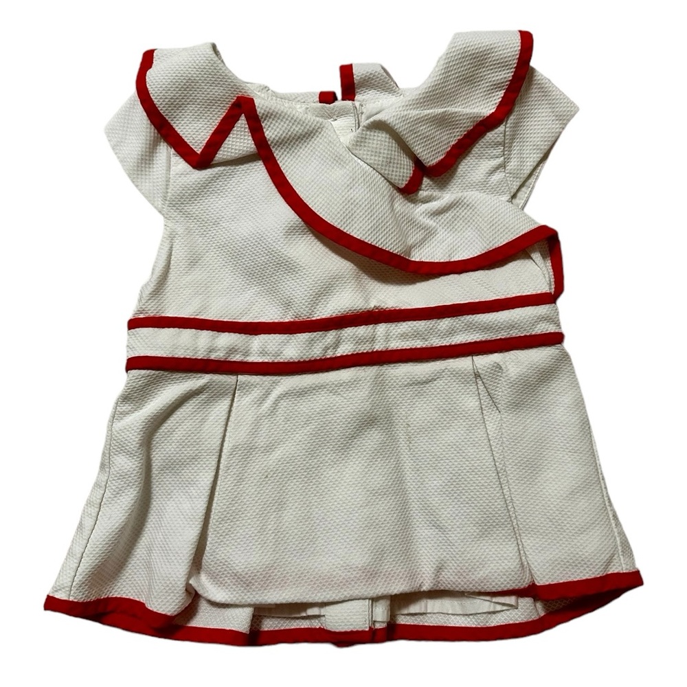 Janie and Jack white cotton pique with orange piping & buttons up back. Sz 2T. - Picture 4 of 8